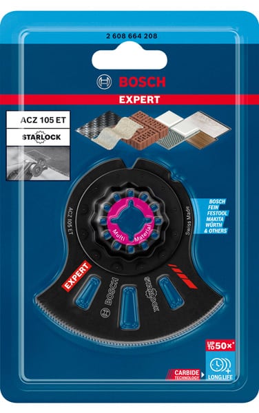 BOSCH EXPERT MultiMaterial Segment Blade (Segmentsägeblatt) ACZ 105 ET Blatt für Multifunktionswerkzeuge, 1 Stück. Für oszillierende Multifunktionswerkzeuge
