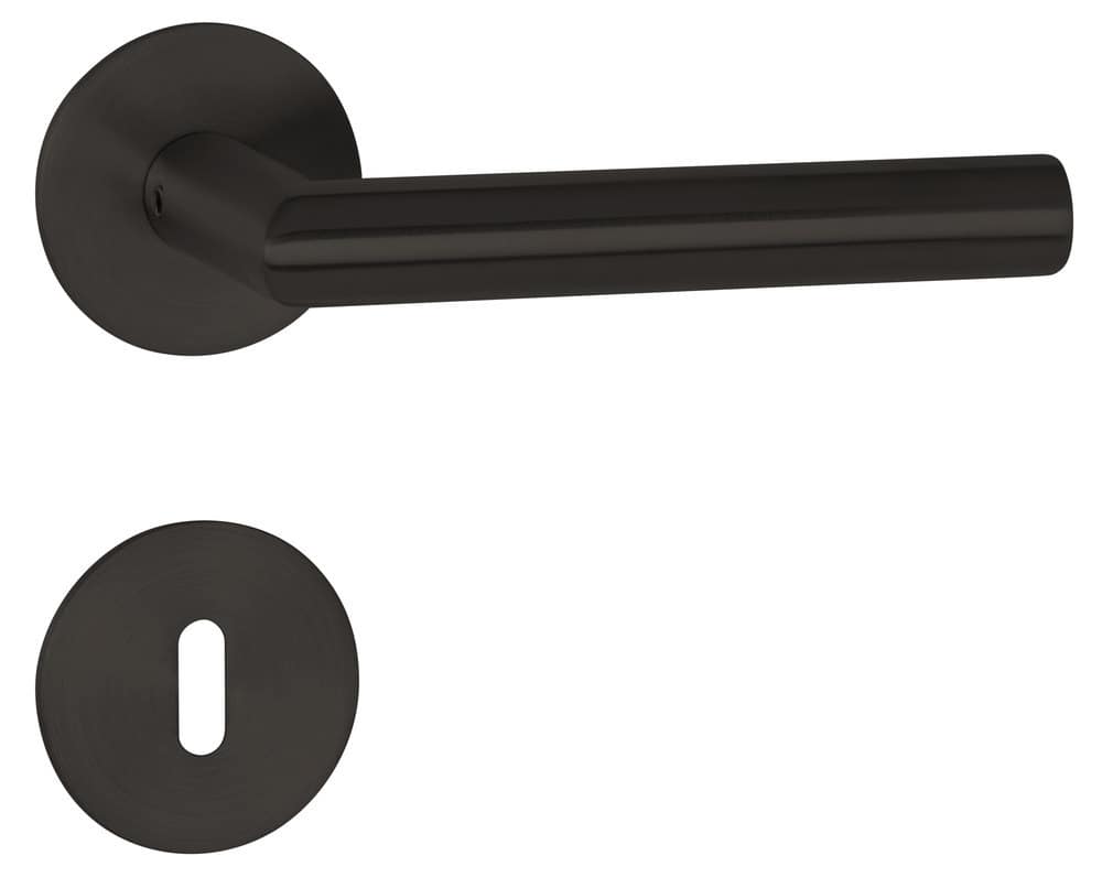 HERMAT Drückergarnitur mit Rosetten BASIC 02 1802/2636.FL, Edelstahl, smoke black