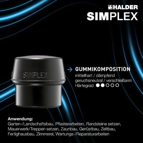 HALDER Schonhammerkopf SIMPLEX Kopf-Ø 30mm Gum.schwarz mittelh.HALDER
