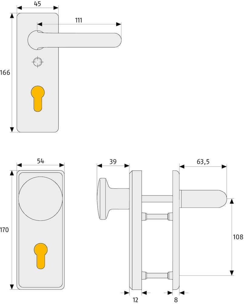 ABUS Schutz-Wechselgarniturmit Kurzschild KKT512, eckig, Aluminium