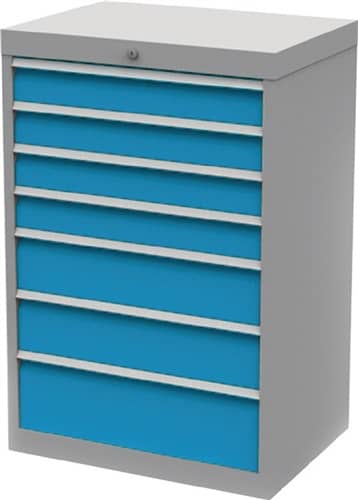 BEDRUNKA+HIRTH Schubladenschrank H1019xB680xT500mm grau/blau 4x100,2x150,1x200mmSchubl.Volla.