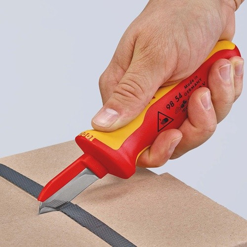 KNIPEX Kabelmesser L.190mm Klingen-L.50mm Klingenrücken m.Ku.-Überzug VDE68g Mehrkompgr