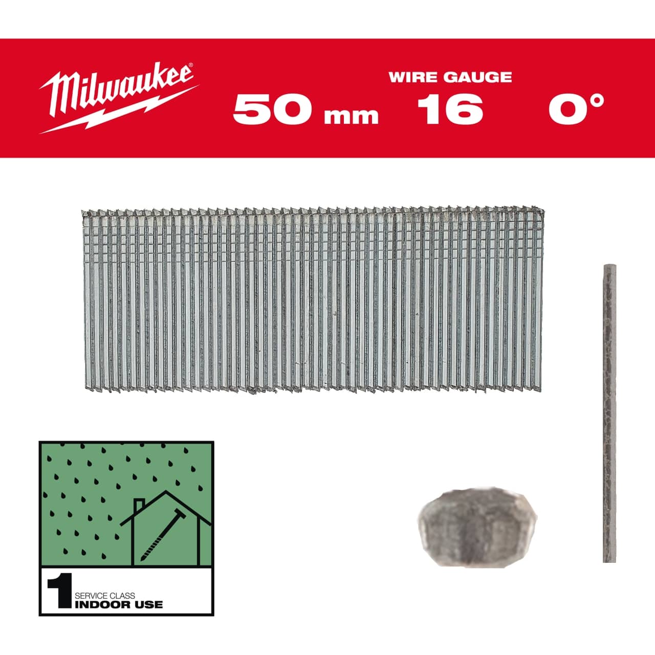 MILWAUKEE 2,8 x 50 mm verzinkt, 0° Stauchkopf-Nägel 16 Gauge für M18 FN16GS