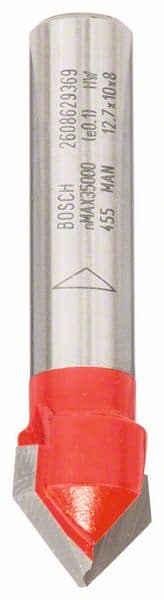 BOSCH V-Nutfräser Expert for Wood mit 8 mm Schaft, D 12,7 mm, L 10 mm, G 44,5 mm, 90°
