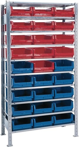 TECWERK Steckregal H2000xB1000xT500mm Grundregal 10 Stahlbd.14xMK2Z blau,13xMK2Z rot TW