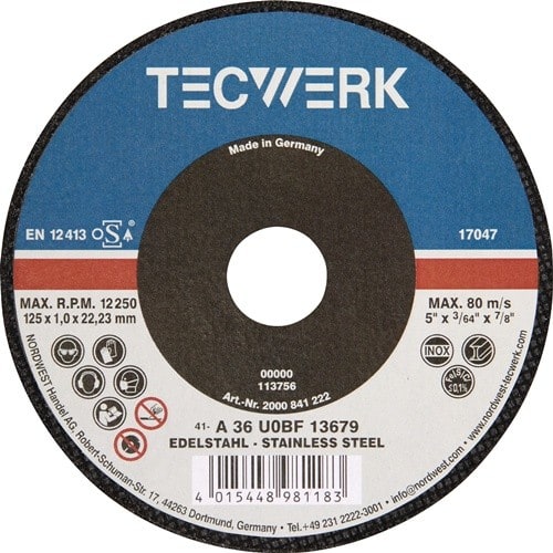 Trennscheibe D125x1mm ger.Keramikkorn Bohr.22,23mm TECWERK
