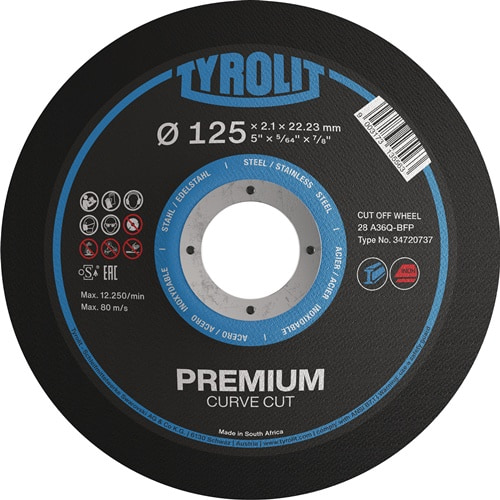 TYROLIT Trennscheibe PREMIUM CURVE CUT D125x2mm 28 Bohr.22,23mm TYROLIT