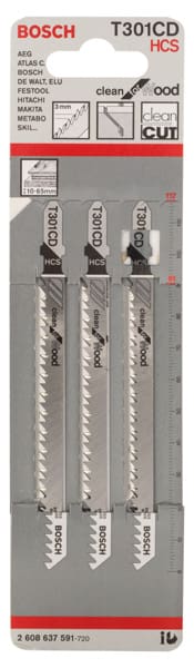 BOSCH Stichsägeblatt T 301 CD Clean for Wood, 3er-Pack