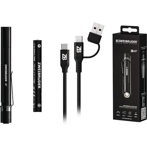 ZWEIBRÜDER LED-Taschenlampe ZB4P 50-400 lm Akku Li-Ion 30-90m schwarz ZWEIBRÜDER