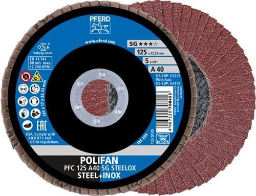 PFERD TOOLS Fächerscheibe POLIFAN A SG STEELOX D.125mm K.40 kon.INOX NK PFERD