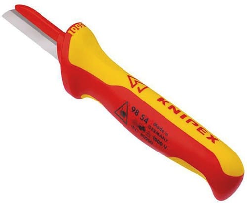 KNIPEX Kabelmesser L.190mm Klingen-L.50mm Klingenrücken m.Ku.-Überzug VDE68g Mehrkompgr