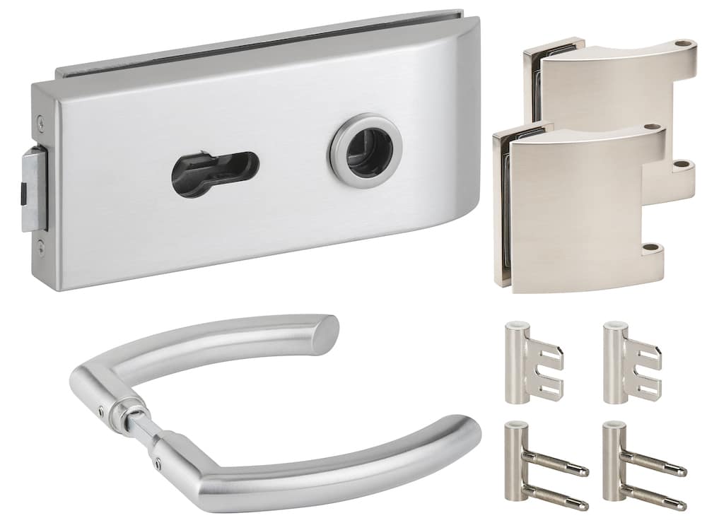 HERMAT Ganzglastürschloss-Set BARI 6143/6306/1804/HZSZ, Edelstahl