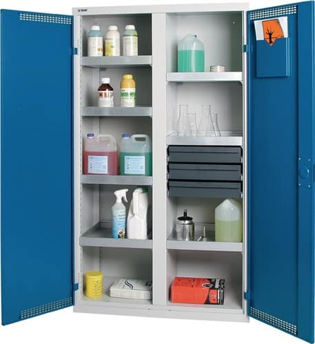 STUMPF Umweltschrank H1800xB1000xT500mm grau/blau m.Belüftung 7 Wannen,22l u.3 Schubl.