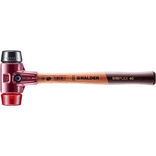 HALDER Schonhammer SIMPLEX L.330mm Kopf-Ø 40mm mittelh./hart HO Gum.schw./Plastik rot