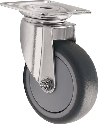 TECWERK Lenkrolle D.100mm Trgf.100kg m.Platte Gum.grau TECWERK