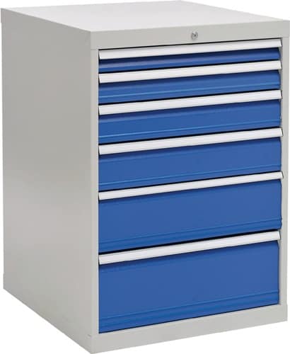 BEDRUNKA+HIRTH Schubladenschrank H1019xB705xT736mm lichtgrau/signalblau 6 Schubl.Voll.Bedrunka