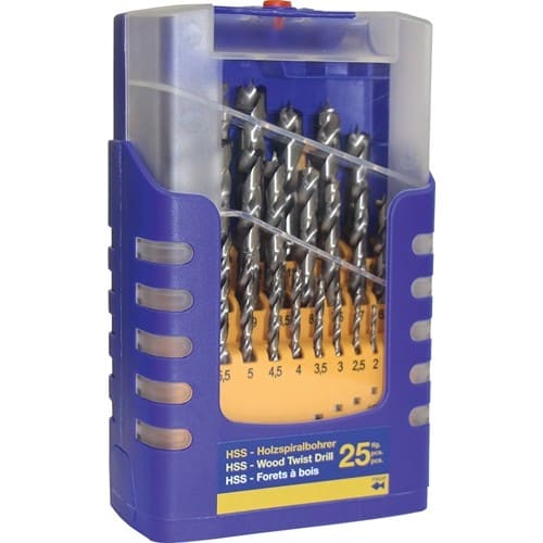 FISCH-TOOLS Holzspiralbohrersatz 013G 25-tlg.D.1-13mm 0,5mm steig.HSS FISCH-TOOLS