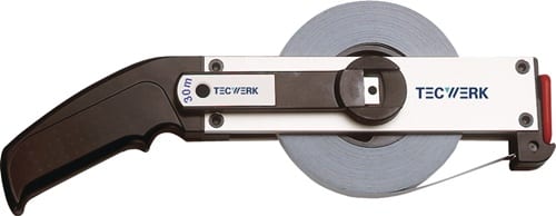 TECWERK Rahmenbandmaß L.50m Bandbr.13mm Bcm EG II Alu.weiß Stahlmaßband TECWERK