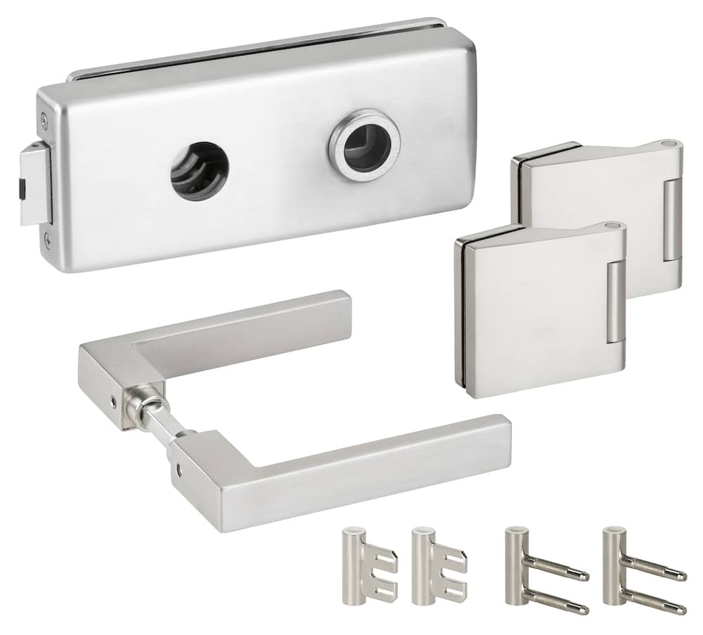 HERMAT Ganzglastürschloss-Set GENOVA 6088/6325/1682/HZSZ, Edelstahl