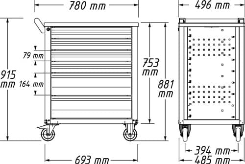 HAZET Wkz.wagen 177 B780xT498xH915mm 7 Schubl.unbestückt Stahlbl.HAZET