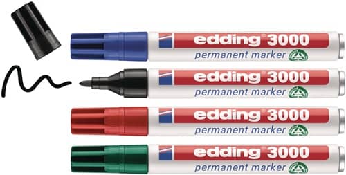 EDDING Permanentmarkerset edding 3000 schwarz/rot/blau/grün Strich-B.1,5-3mm Rundspitze