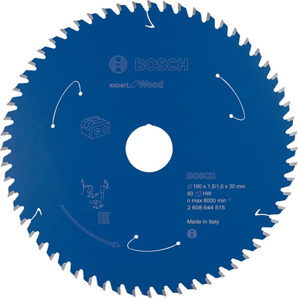 BOSCH Akku-Kreissägeblatt Expert for Wood, 190 x 1,5/1 x 30, 60 Zähne