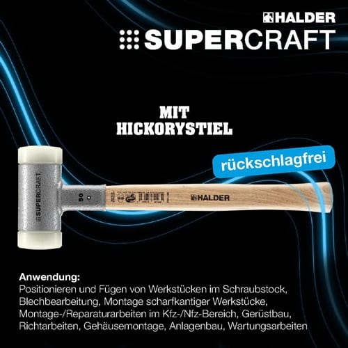 HALDER Schonhammer SUPERCRAFT L.380mm Kopf-D.80mm Hickory rückschlagfrei