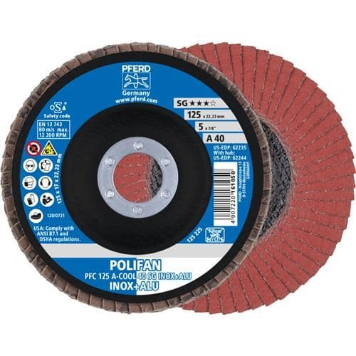PFERD Fächerscheibe POLIFAN A-COOL SG INOX+ALU D.125mm K.40 kon.INOX/Aluminium NK