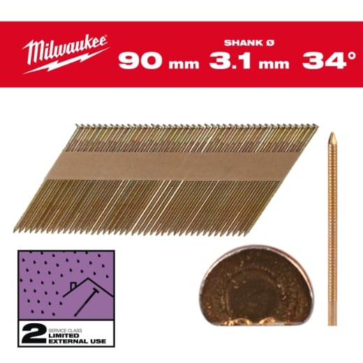 7,4 x 3,1 x 90 mm, Ringschaft verzinkt, 34° D-Kopf-Nägel für M18FFN