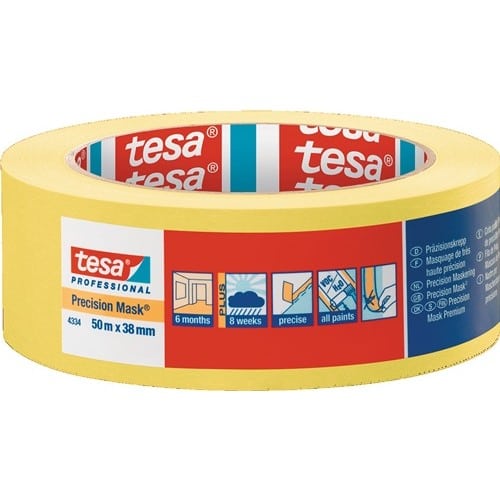 TESA Präzisionskrepp 4334 glatt gelb L.50m B.38mm Rl.TESA