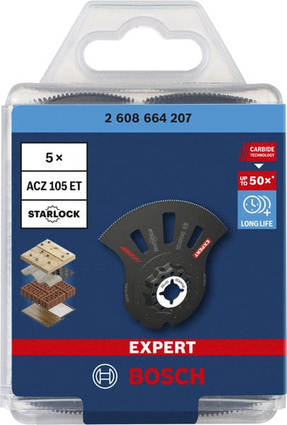 BOSCH EXPERT MultiMaterial Segment Blade (Segmentsägeblatt) ACZ 105 ET Blatt für Multifunktionswerkzeuge, 5 Stück. Für oszillierende Multifunktionswerkzeuge