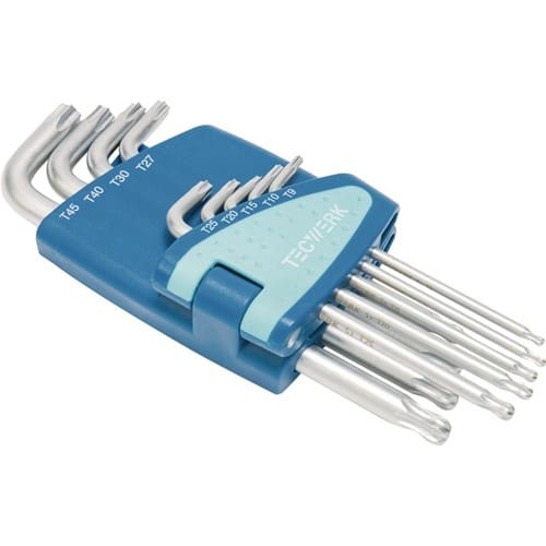 Winkelschraubendrehersatz 9-tlg.T9-T45 m.Kugelk.Ku.-Halter TECWERK