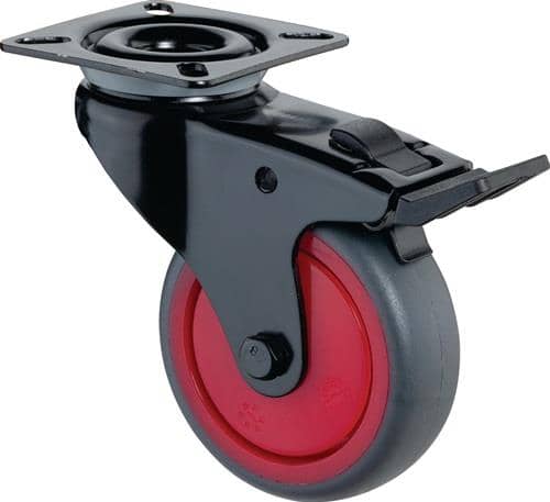 Lenkrolle mit Totalfeststeller mit Anschraubplatte mit Totalfeststeller Gummi grau BS ROLLEN