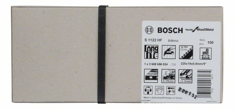 BOSCH Säbelsägeblatt S 1122 HF, Flexible for Wood and Metal, 100er-Pack