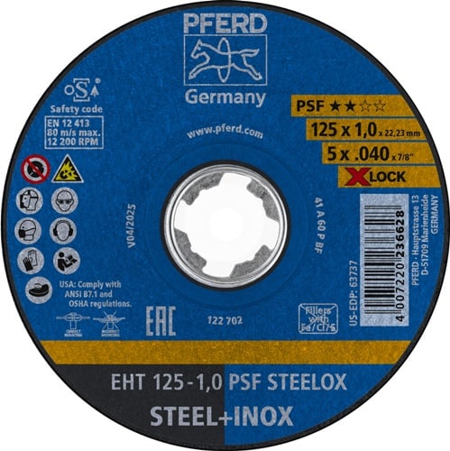 PFERD TOOLS Trennscheibe X-LOCK PSF STEELOX D125x1mm ger.INOX Bohr.22,23mm PFERD