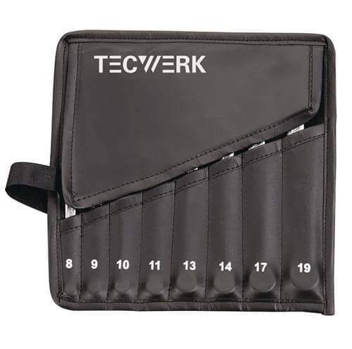 TECWERK Ringmaulschlüsselsatz 8-tlg.SW 8-19mm Form A CV-Stahl in Rolltasche TECWERK