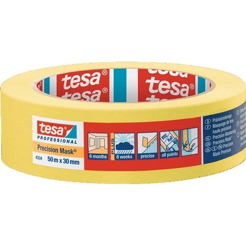 TESA Präzisionskrepp 4334 glatt gelb L.50m B.30mm Rl.TESA