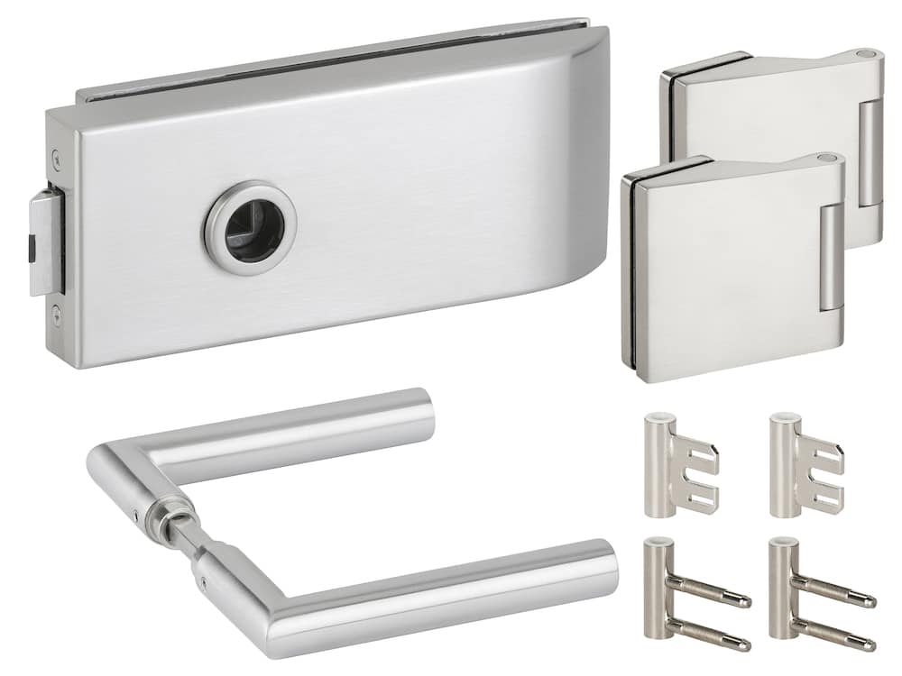 HERMAT Ganzglastürschloss-Set BARI 6141/6325/1802/HZSZ, Edelstahl