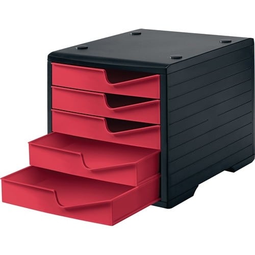 STYRO Ablagebox 5 Schubl.schwarz/cranberry Polystyrol H255xB270xT340mm STYRO