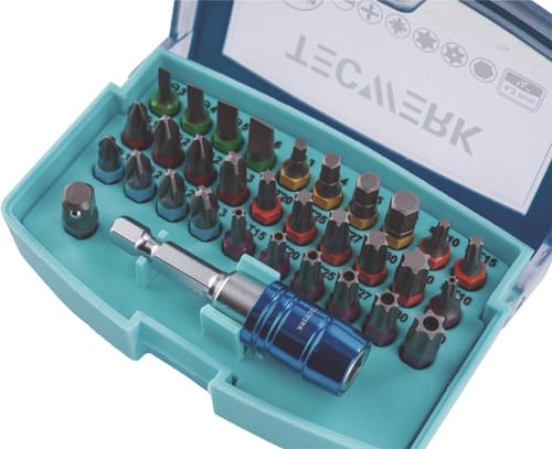 TECWERK Bitsortiment Torsión 32-tlg.Schlitz/PH/PZD/TX/TX-BO/6Kt.Torsionsbits TECWERK