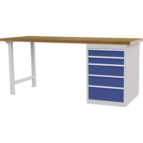 Nordwest Werkbank B2000xT750xH859mm Buche-Multiplex lichtgrau/signalblau 5Schubl.