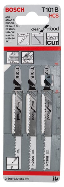 BOSCH Stichsägeblatt T 101 B Clean for Wood, 3er-Pack