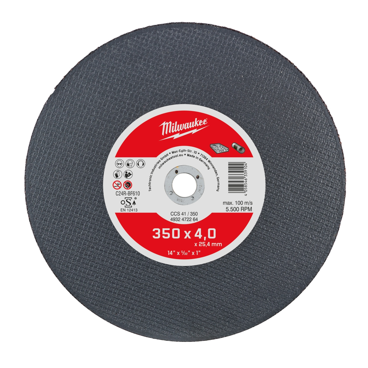 MILWAUKEE CCS41 4 mm Trennscheibe Ductil-Gussrohr 350 mm