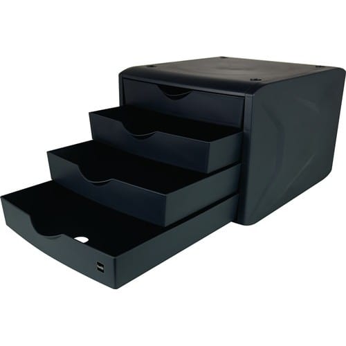 HELIT Schubladenbox m.Auszugssperre 4 Schubl.schwarz H215xB265xT332mm HELIT