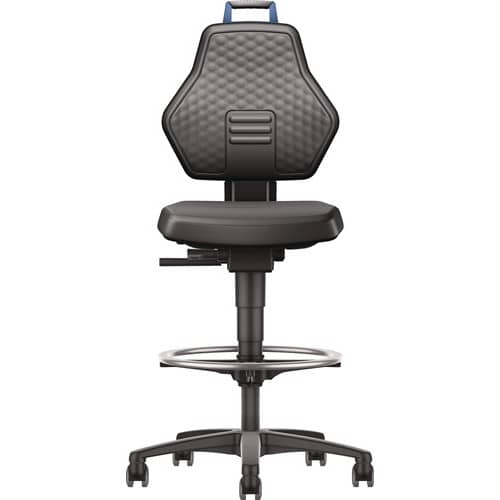 TECWERK Arbeitsdrehstuhl Rl.+Fußring Kunstleder schwarz Grifffarbe blau 580-860mm TW