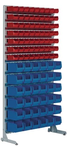 TECWERK Ständerregal eins.H2010xB1010xT400mm 63xMK5 rot,36xMK4 blau lichtgrau