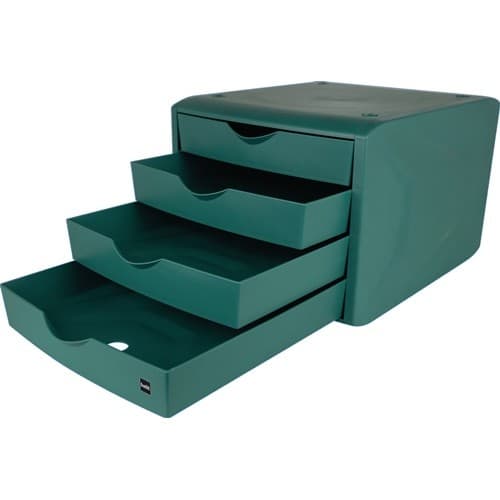 HELIT Schubladenbox m.Auszugssperre 4 Schubl.grün H215xB265xT332mm HELIT