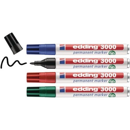 EDDING Permanentmarkerset edding 3000 schwarz/rot/blau/grün Strich-B.1,5-3mm Rundspitze
