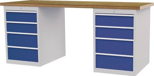 Nordwest Werkbank B2000xT750xH859mm Buche-Multiplex lichtgrau/signalblau 8Schubl.