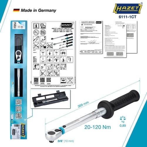 HAZET Drehmomentschlüssel 6111-1CT 3/8 Zoll 20-120 Nm HAZET